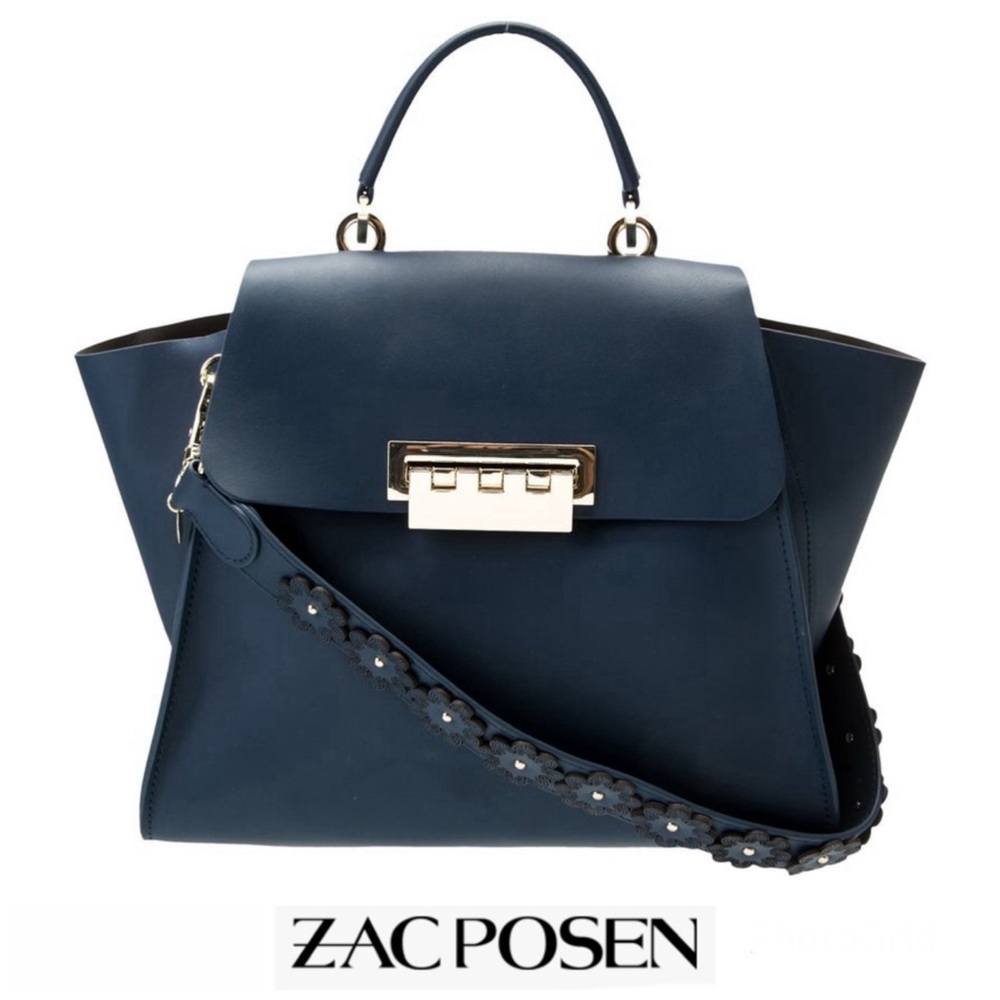 ZAC POSEN Eartha Parisian Night Navy Leather Top Handle Handbag Shoulder Bag